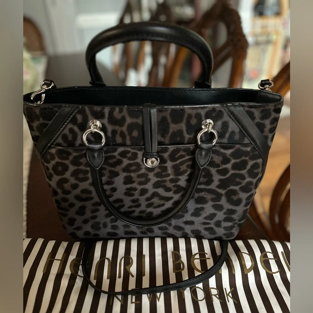 Henri Bendel Lafayette Satchel w/ Crossbody Strap in Leopard, EUC!